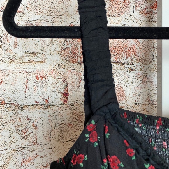 NWT Aeropostale Black Floral Smocked Mini Dress Size M | Rose Print Sundress - Picture 9 of 11